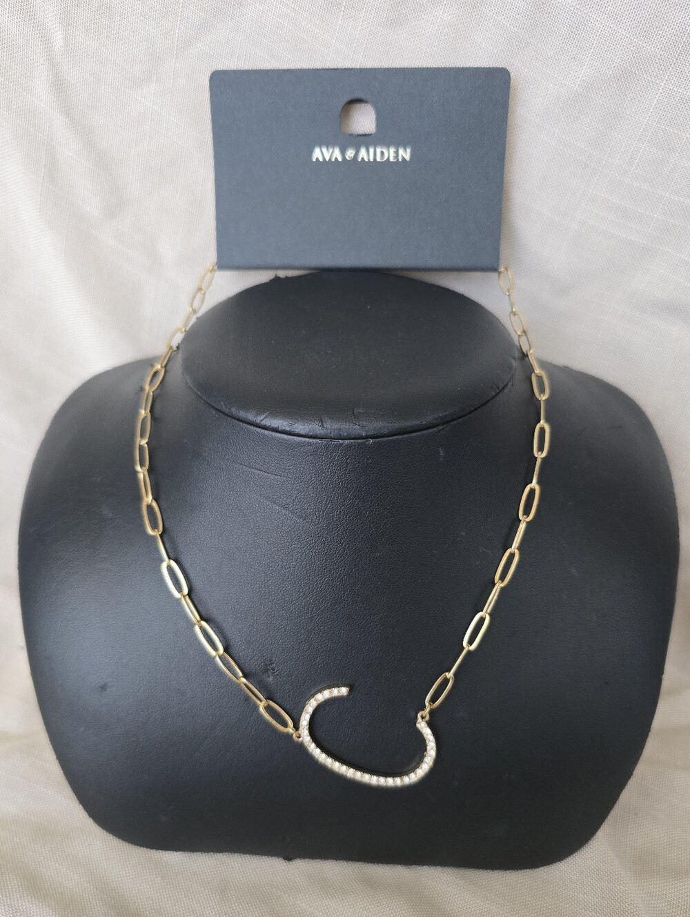 Ava & Aiden Gold Link Necklace with Pave Crescent Letter C